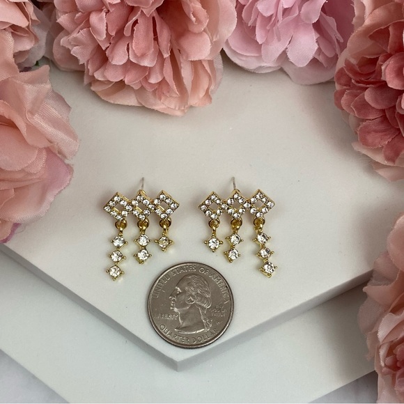 Diamond Shaped Crystal Earrings with Tassels - Picture 16 of 16